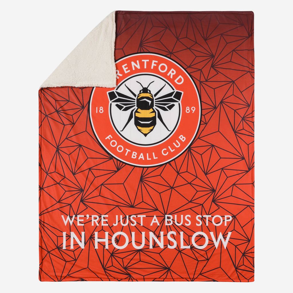 Brentford FC Slogan Sherpa Plush Throw Blanket FOCO - FOCO.com | UK & IRE