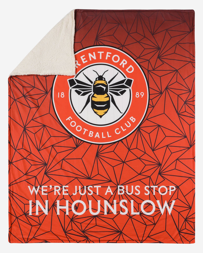 Brentford FC Slogan Sherpa Plush Throw Blanket FOCO - FOCO.com | UK & IRE