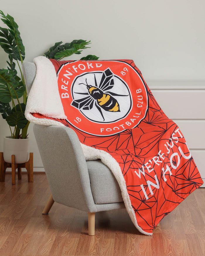 Brentford FC Slogan Sherpa Plush Throw Blanket FOCO - FOCO.com | UK & IRE