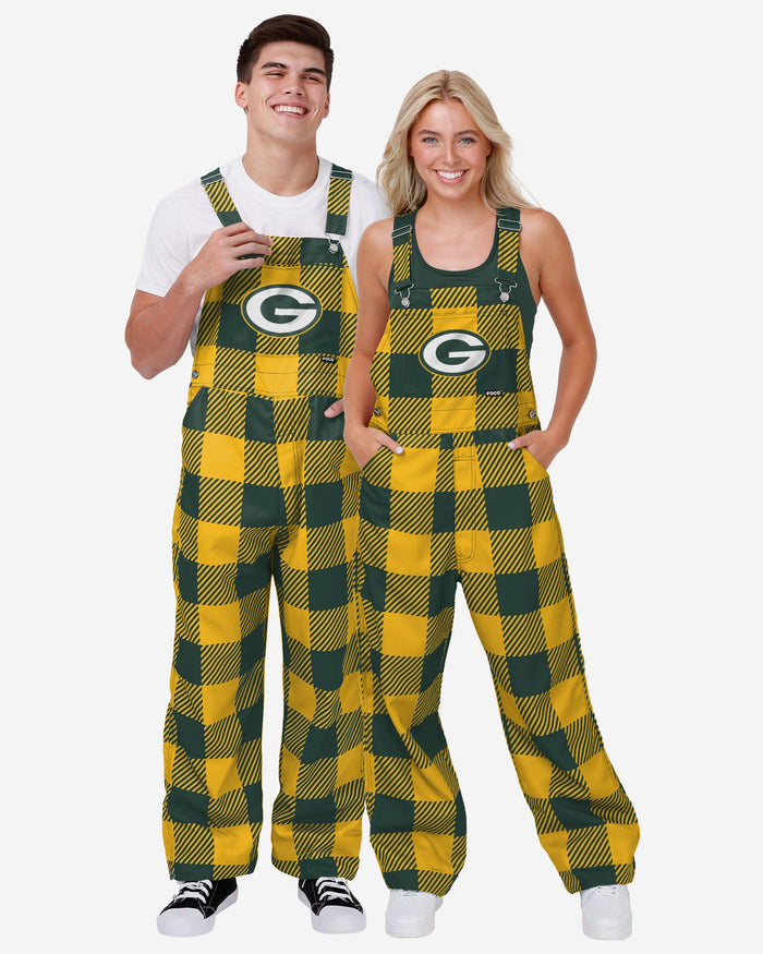Green Bay Packers Womens Plaid Bib Dungarees FOCO - FOCO.com | UK & IRE