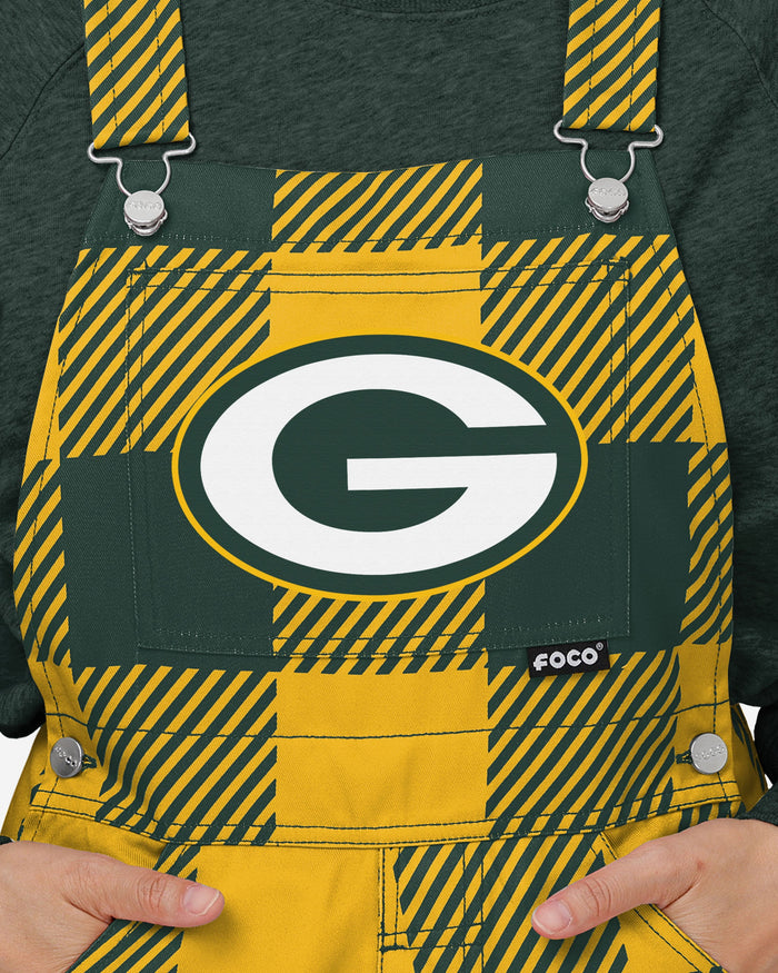 Green Bay Packers Womens Plaid Bib Dungarees FOCO - FOCO.com | UK & IRE