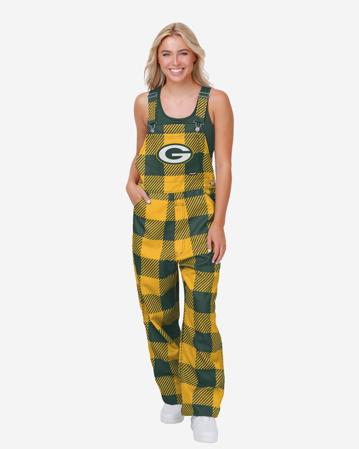 Green Bay Packers Womens Plaid Bib Dungarees FOCO XS - FOCO.com | UK & IRE