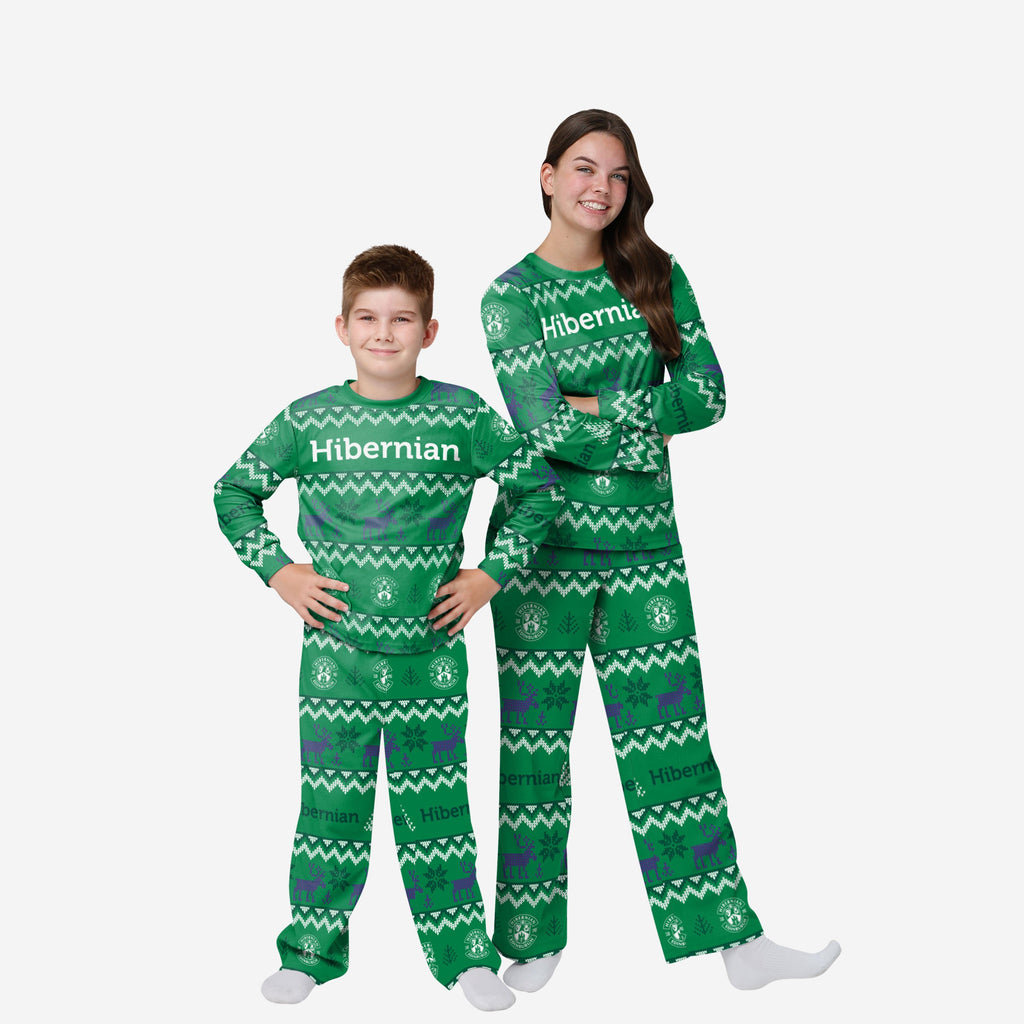 Hibernian FC Youth Ugly Pattern Family Holiday Pyjamas FOCO 4 - FOCO.com | UK & IRE