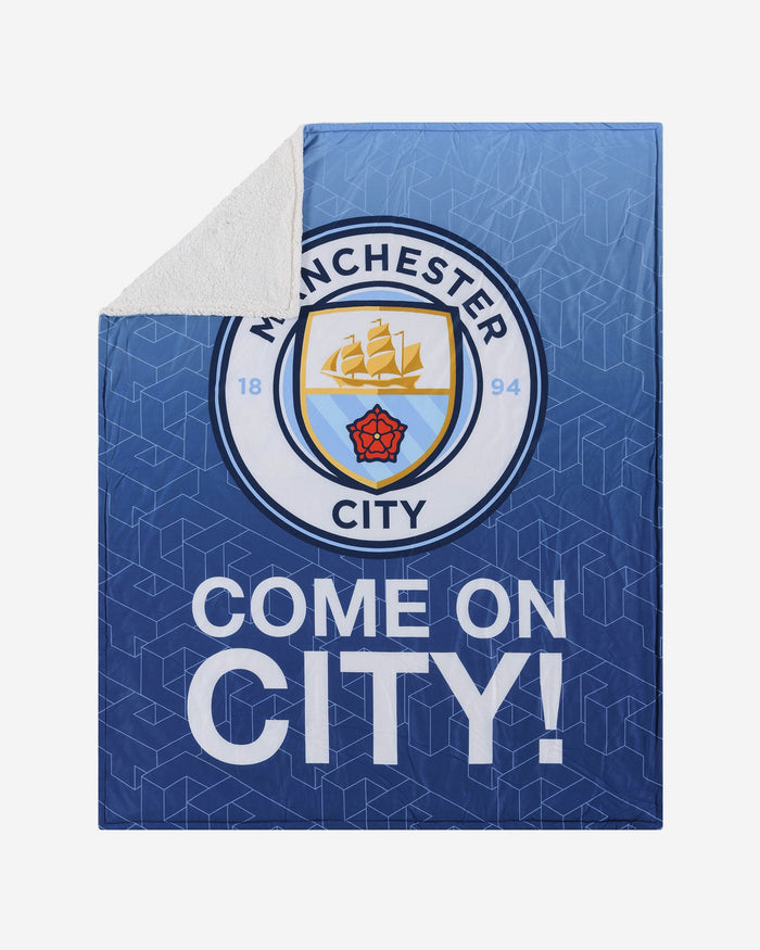 Manchester City FC Slogan Sherpa Plush Throw Blanket FOCO - FOCO.com | UK & IRE