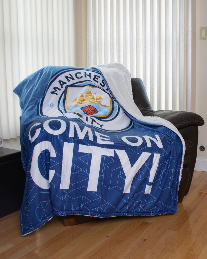 Manchester City FC Slogan Sherpa Plush Throw Blanket FOCO - FOCO.com | UK & IRE
