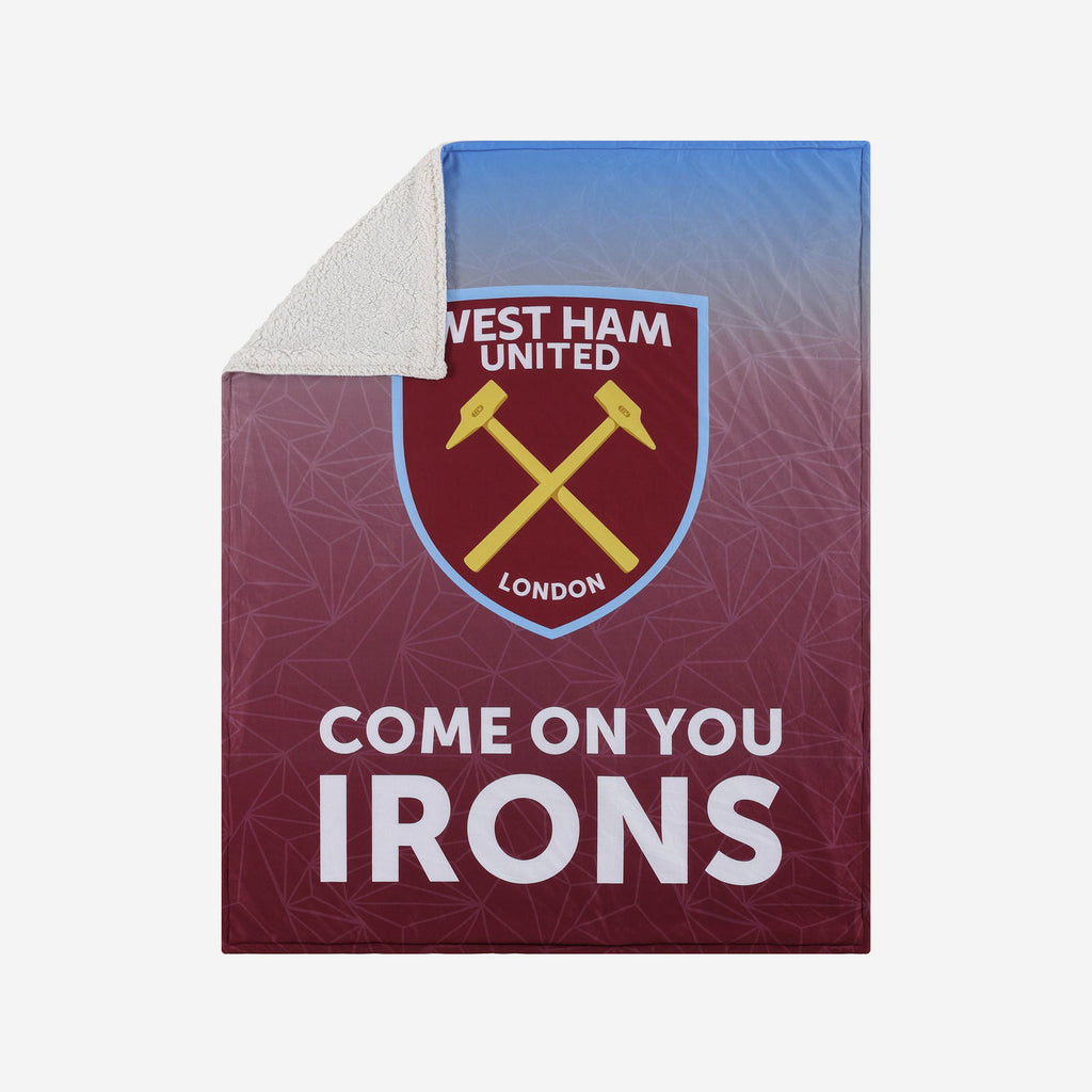 West Ham United FC Slogan Sherpa Plush Throw Blanket FOCO - FOCO.com | UK & IRE