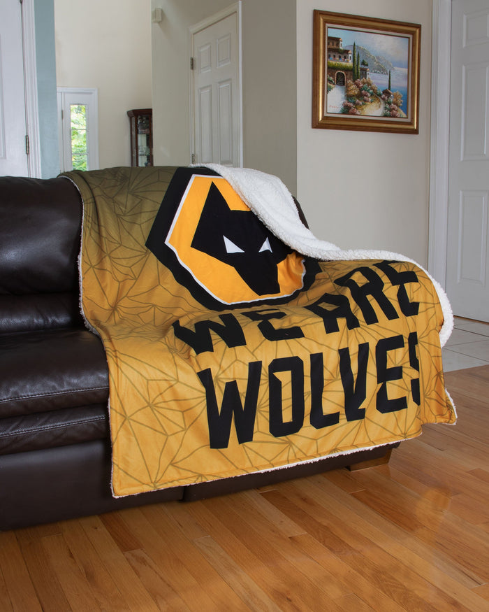 Wolverhampton Wanderers FC Slogan Sherpa Plush Throw Blanket FOCO - FOCO.com | UK & IRE