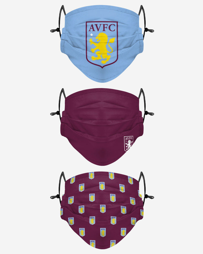 Aston Villa FC Pleated 3 Pack Face Cover FOCO - FOCO.com | UK & IRE