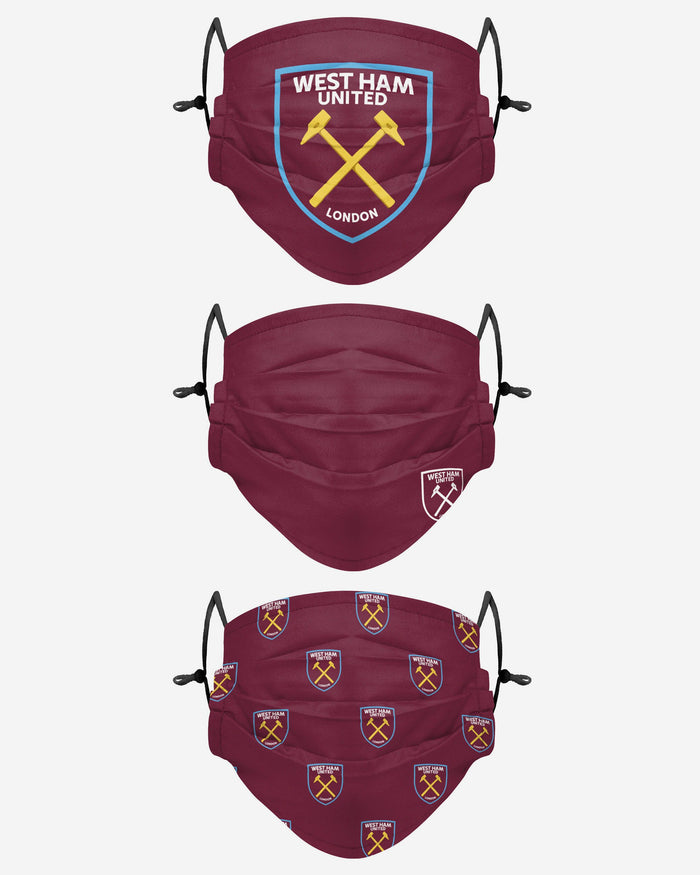 West Ham United FC Pleated 3 Pack Face Cover FOCO Adult - FOCO.com | UK & IRE