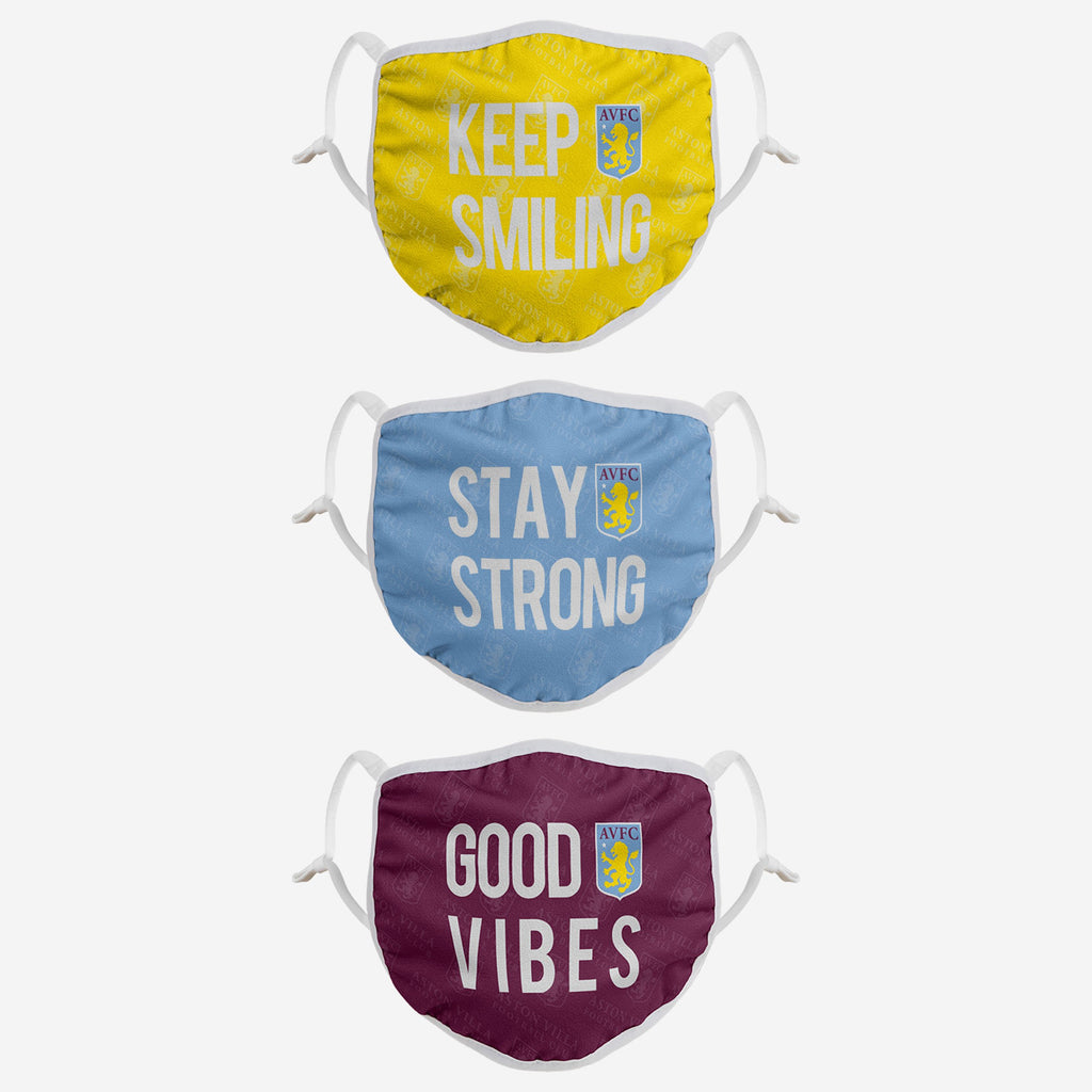 Aston Villa FC Positive Slogan 3 Pack Face Cover FOCO - FOCO.com | UK & IRE