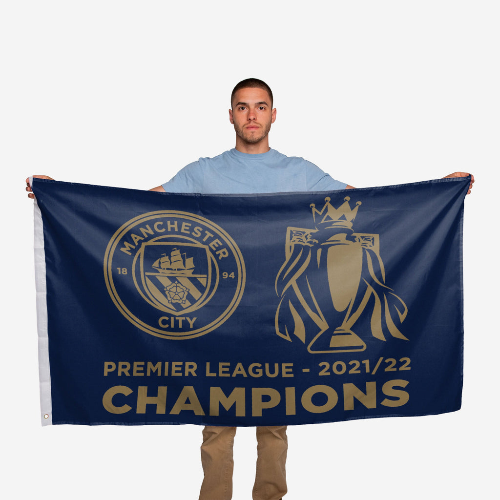  MCFC Official Manchester City Crest Premier League Champions  Flag (5ft x 3ft & 100 Polyester), MULTI, 152CM X 91CM
