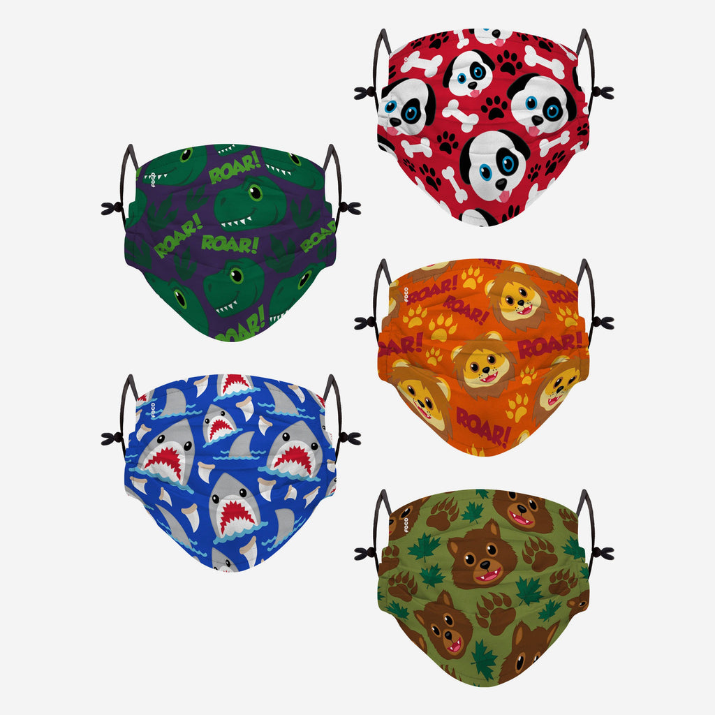 Animal Bright Pack Youth Adjustable 5 Pack Face Cover FOCO - FOCO.com | UK & IRE