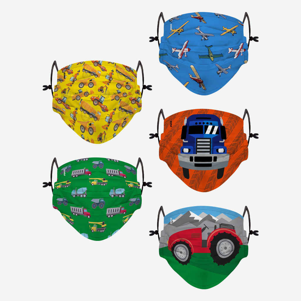 Planes Trains & Cars Pack Youth Adjustable 5 Pack Face Cover FOCO - FOCO.com | UK & IRE