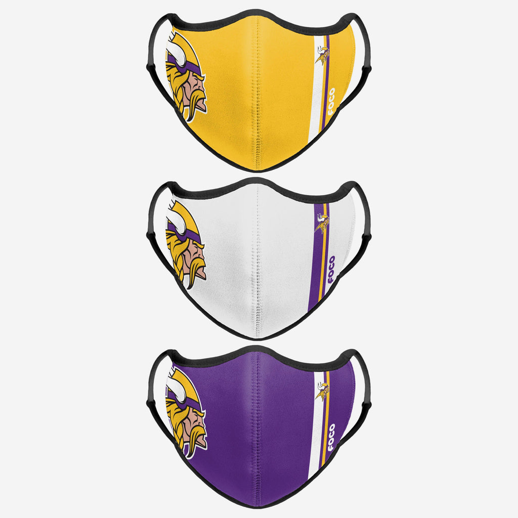 Minnesota Vikings Sport 3 Pack Face Cover FOCO - FOCO.com | UK & IRE