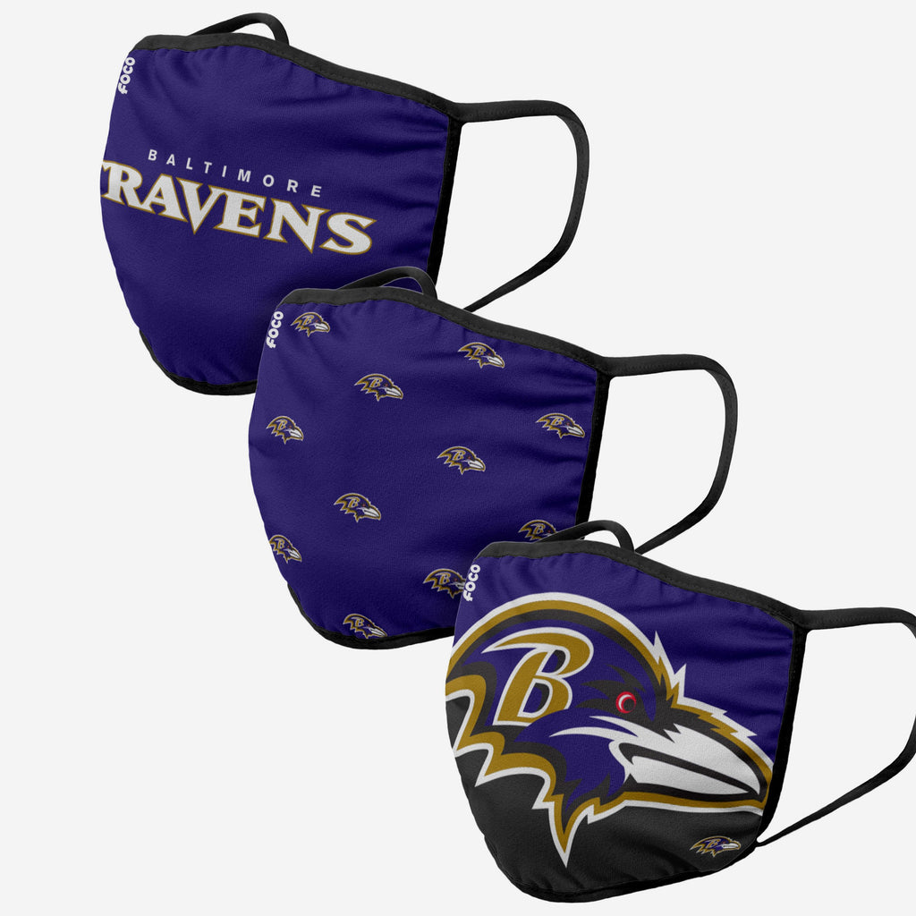 Baltimore Ravens 3 Pack Face Cover FOCO - FOCO.com | UK & IRE