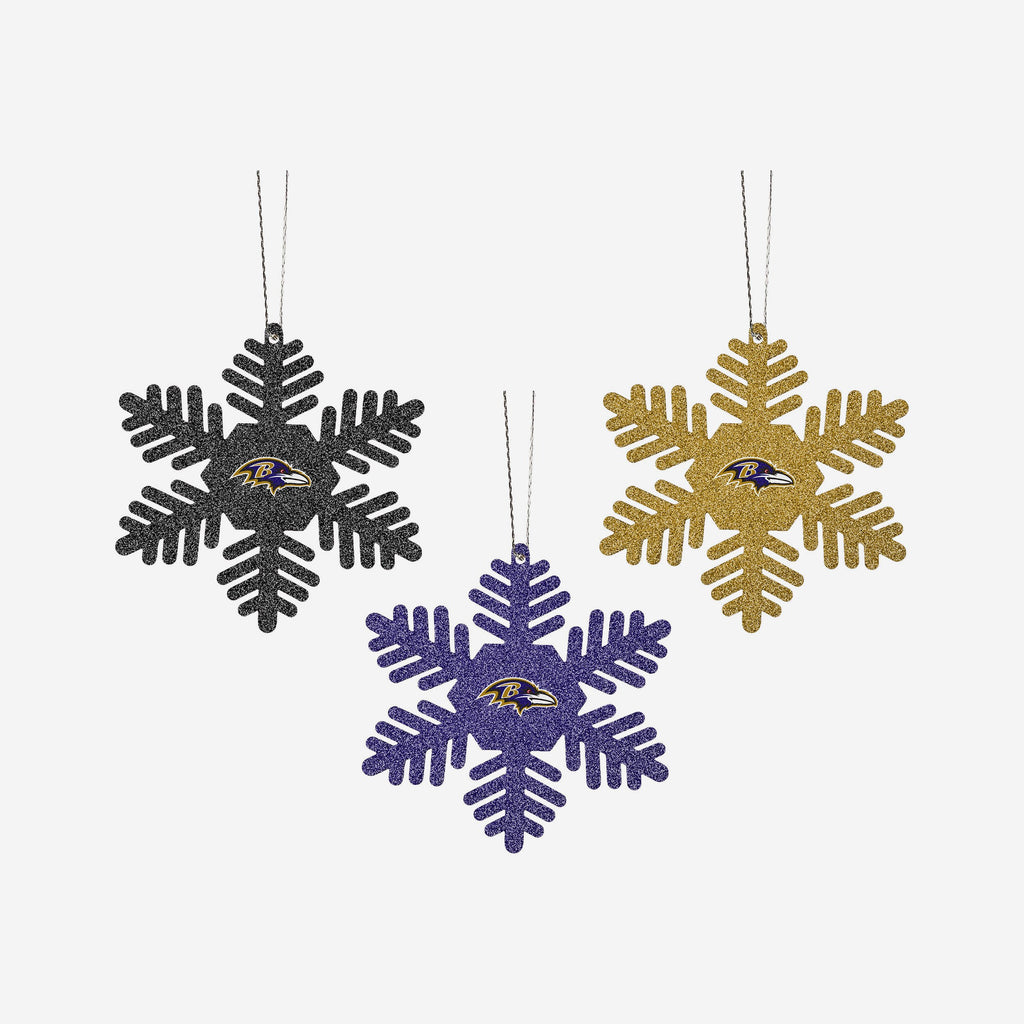 Baltimore Ravens 3 Pack Glitter Snowflake Ornament FOCO - FOCO.com | UK & IRE