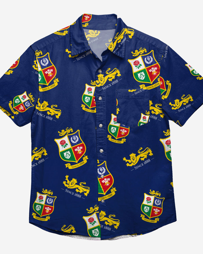 British & Irish Lions Blue Repeat Print Button Up Shirt FOCO - FOCO.com | UK & IRE