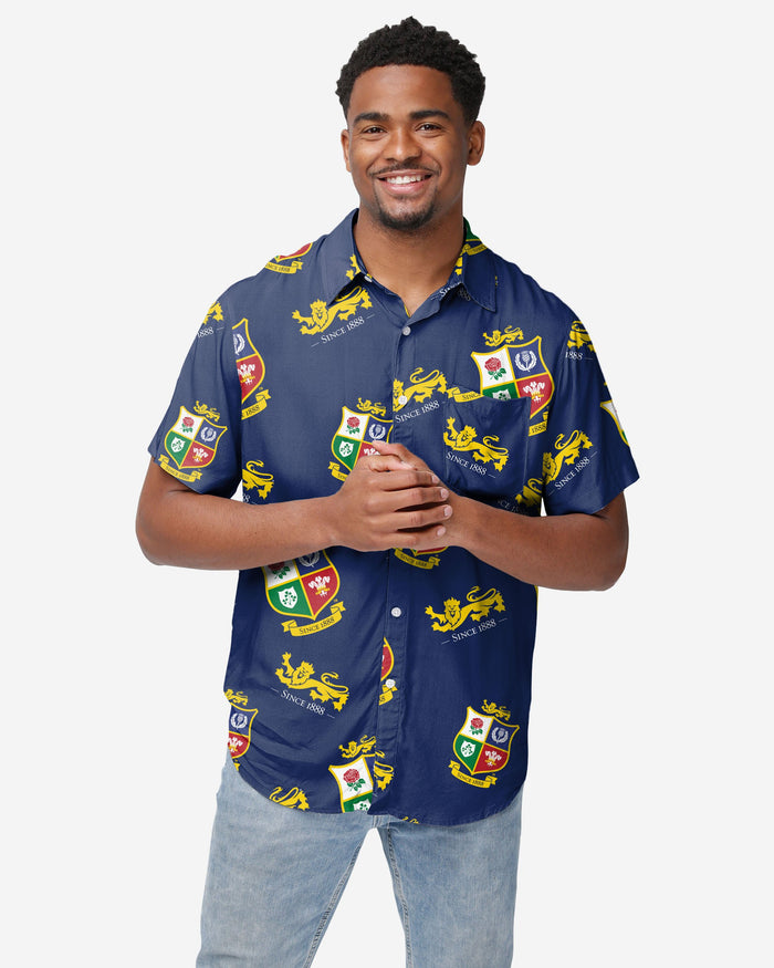 British & Irish Lions Blue Repeat Print Button Up Shirt FOCO S - FOCO.com | UK & IRE
