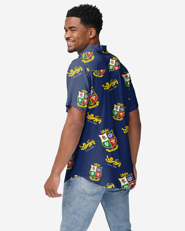 British & Irish Lions Blue Repeat Print Button Up Shirt FOCO - FOCO.com | UK & IRE