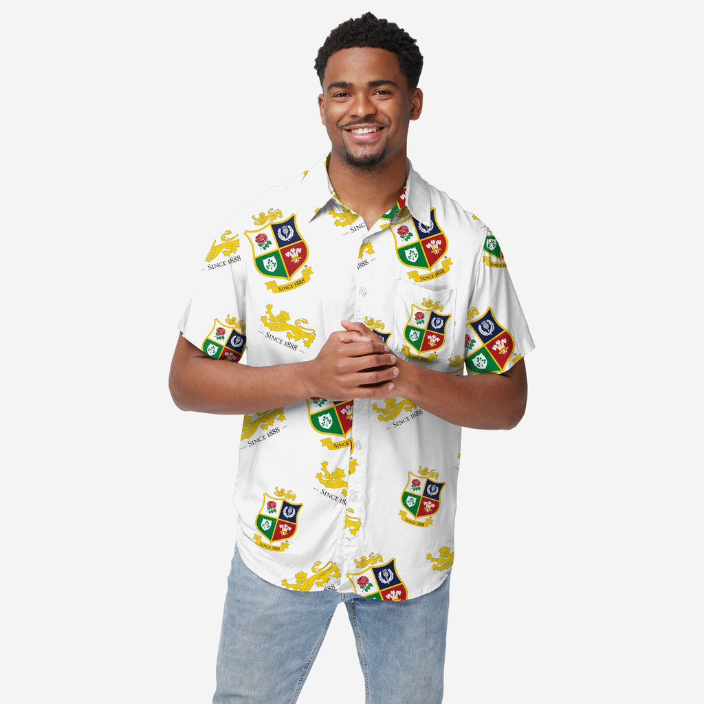 British & Irish Lions White Repeat Print Button Up Shirt FOCO S - FOCO.com | UK & IRE