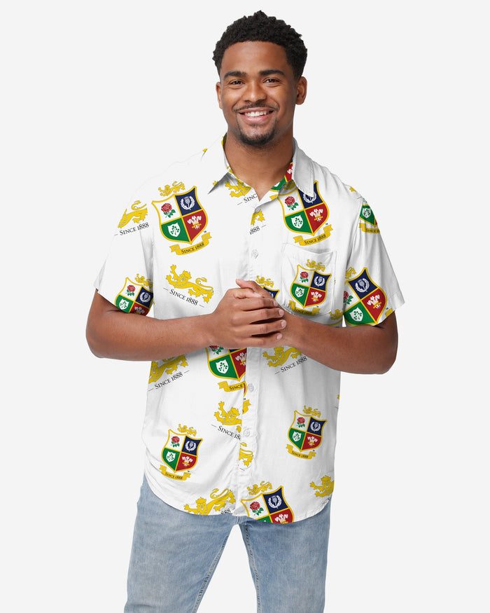 British & Irish Lions White Repeat Print Button Up Shirt FOCO S - FOCO.com | UK & IRE