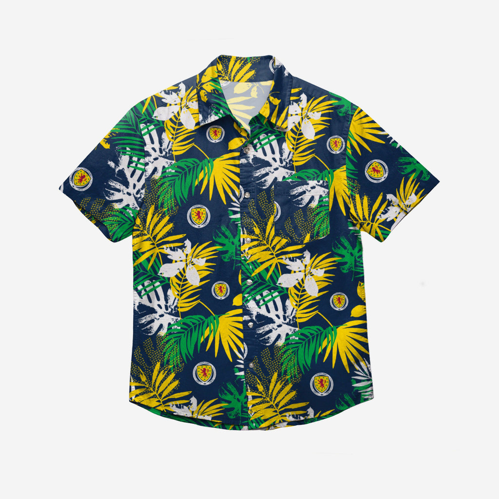 thumbnail image 2 of Men's Team Logo Hibiscus Floral Button Up Shirt - Short Sleeve Hawaiian Style 2 of 9