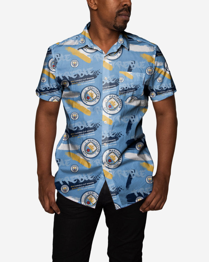Manchester City FC 2018-19 Treble Winners Floral Button Up Shirt FOCO - FOCO.com | UK & IRE