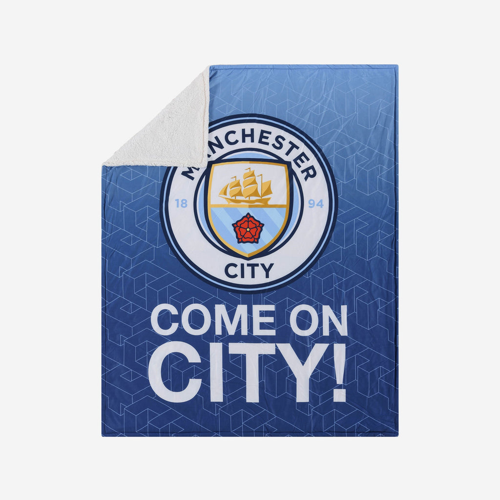 Manchester City FC Slogan Sherpa Plush Throw Blanket FOCO - FOCO.com | UK & IRE