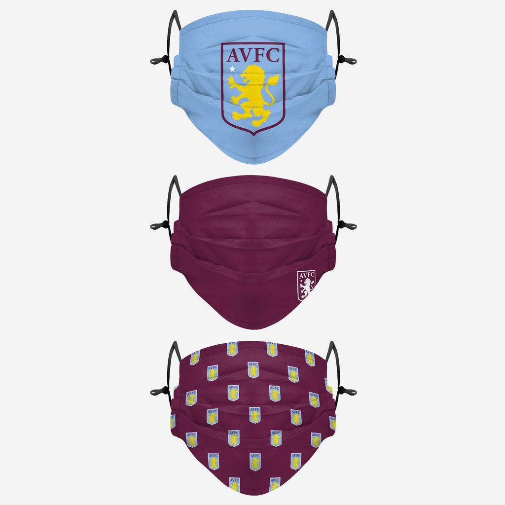 Aston Villa FC Pleated 3 Pack Face Cover FOCO - FOCO.com | UK & IRE
