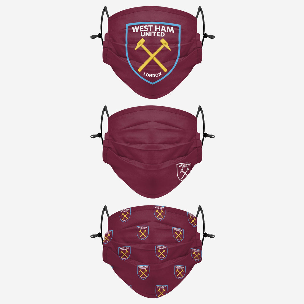 West Ham United FC Pleated 3 Pack Face Cover FOCO Adult - FOCO.com | UK & IRE