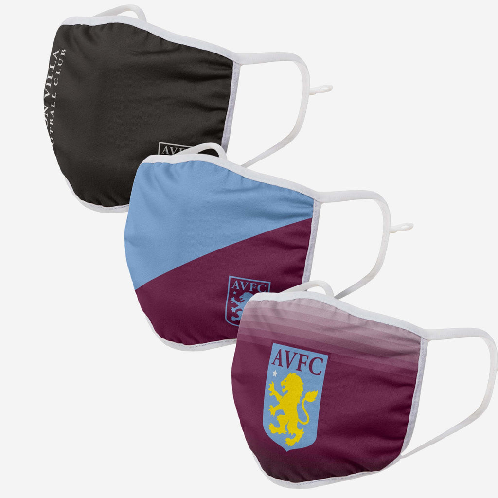 Aston Villa FC 3 Pack Adjustable Printed Face Cover FOCO - FOCO.com | UK & IRE