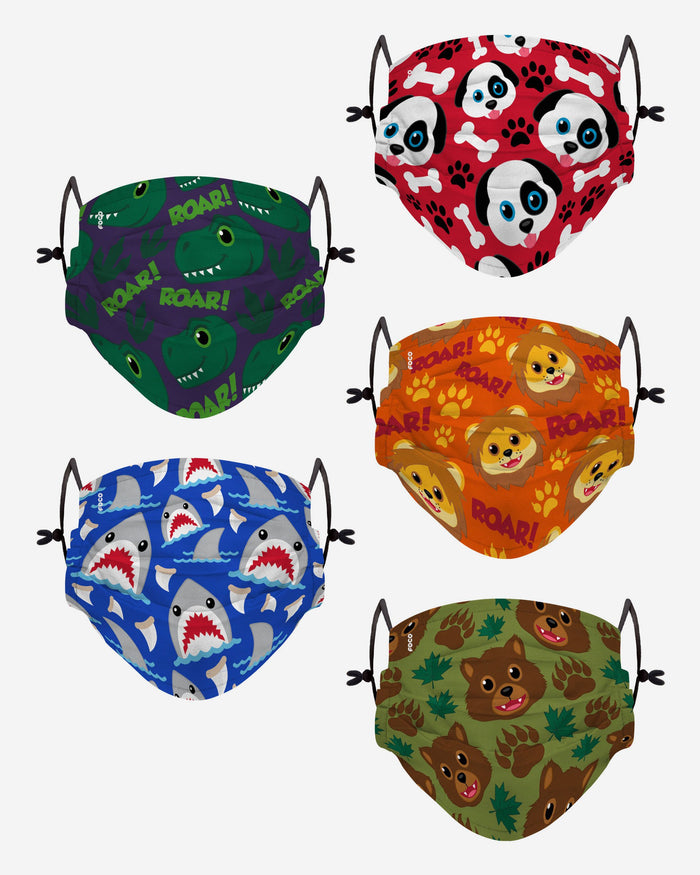 Animal Bright Pack Youth Adjustable 5 Pack Face Cover FOCO - FOCO.com | UK & IRE