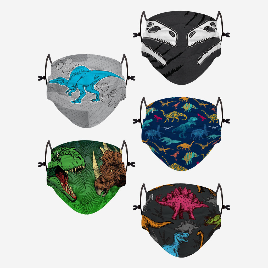 Dinosaur Pack Youth Adjustable 5 Pack Face Cover FOCO - FOCO.com | UK & IRE