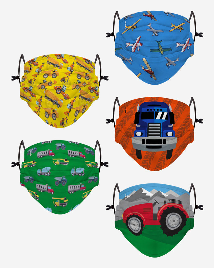Planes Trains & Cars Pack Youth Adjustable 5 Pack Face Cover FOCO - FOCO.com | UK & IRE