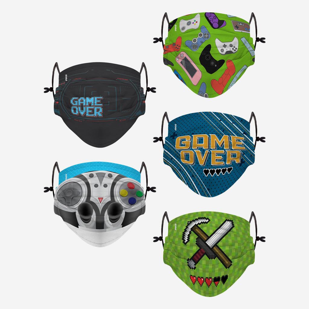 Game Over Pack Youth Adjustable 5 Pack Face Cover FOCO - FOCO.com | UK & IRE