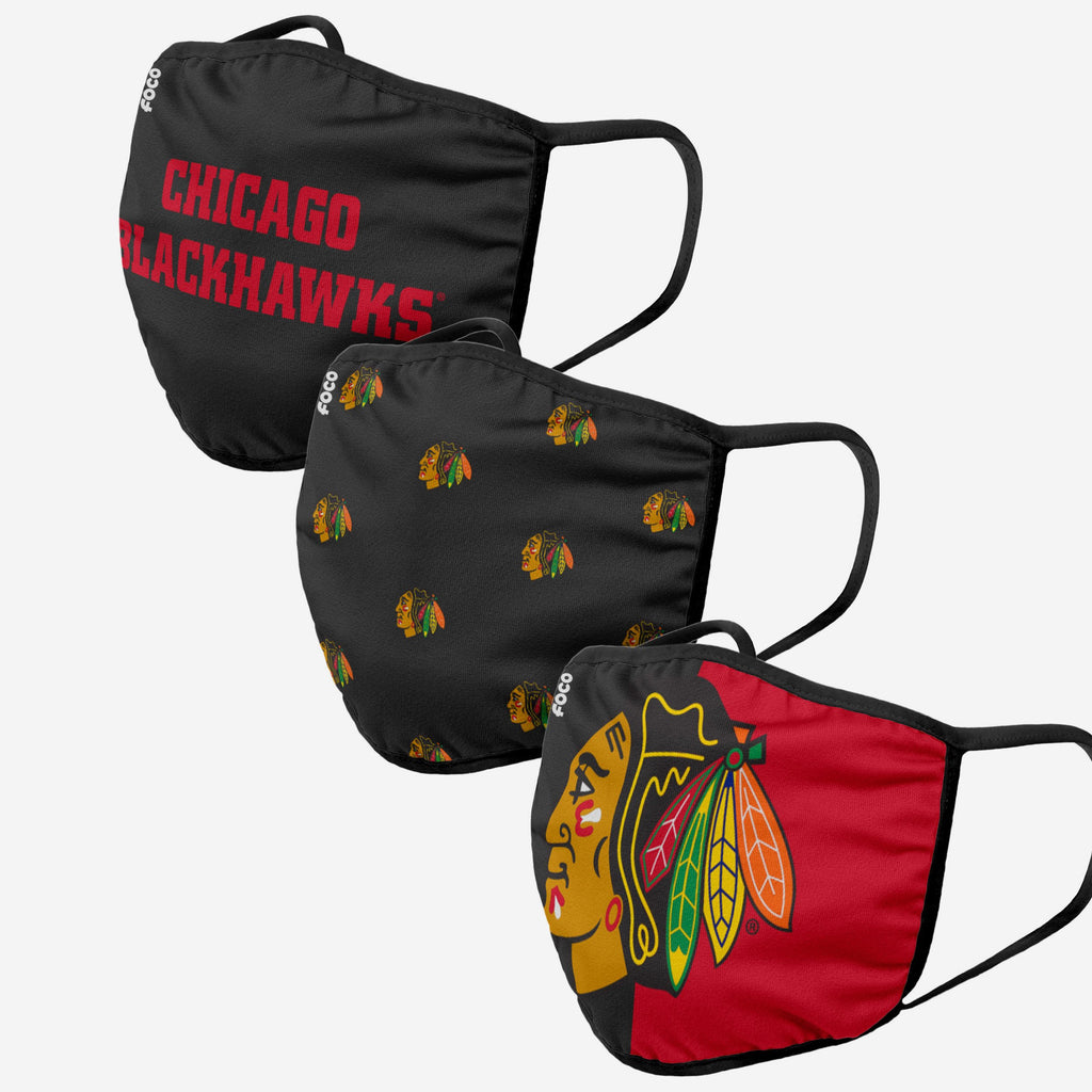 Chicago Blackhawks 3 Pack Face Cover FOCO - FOCO.com | UK & IRE