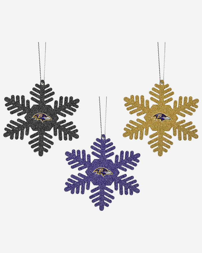 Baltimore Ravens 3 Pack Glitter Snowflake Ornament FOCO - FOCO.com | UK & IRE