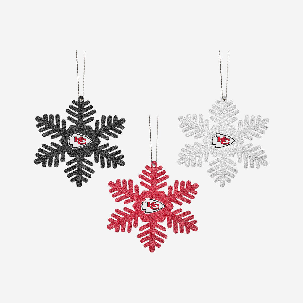 Kansas City Chiefs 3 Pack Glitter Snowflake Ornament FOCO - FOCO.com | UK & IRE