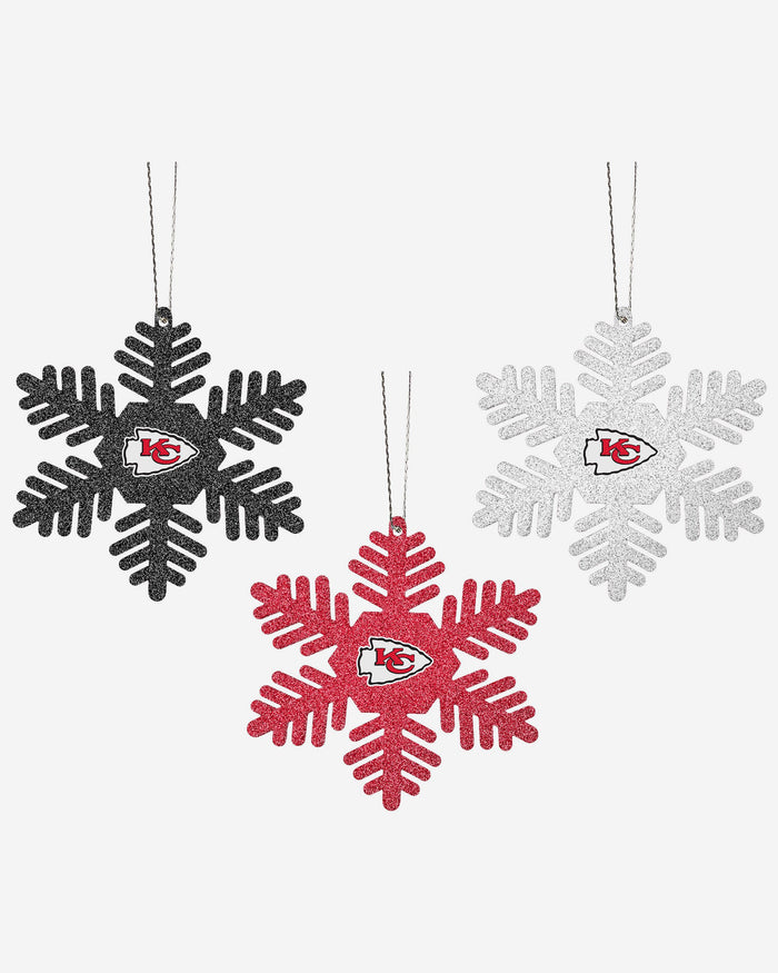 Kansas City Chiefs 3 Pack Glitter Snowflake Ornament FOCO - FOCO.com | UK & IRE