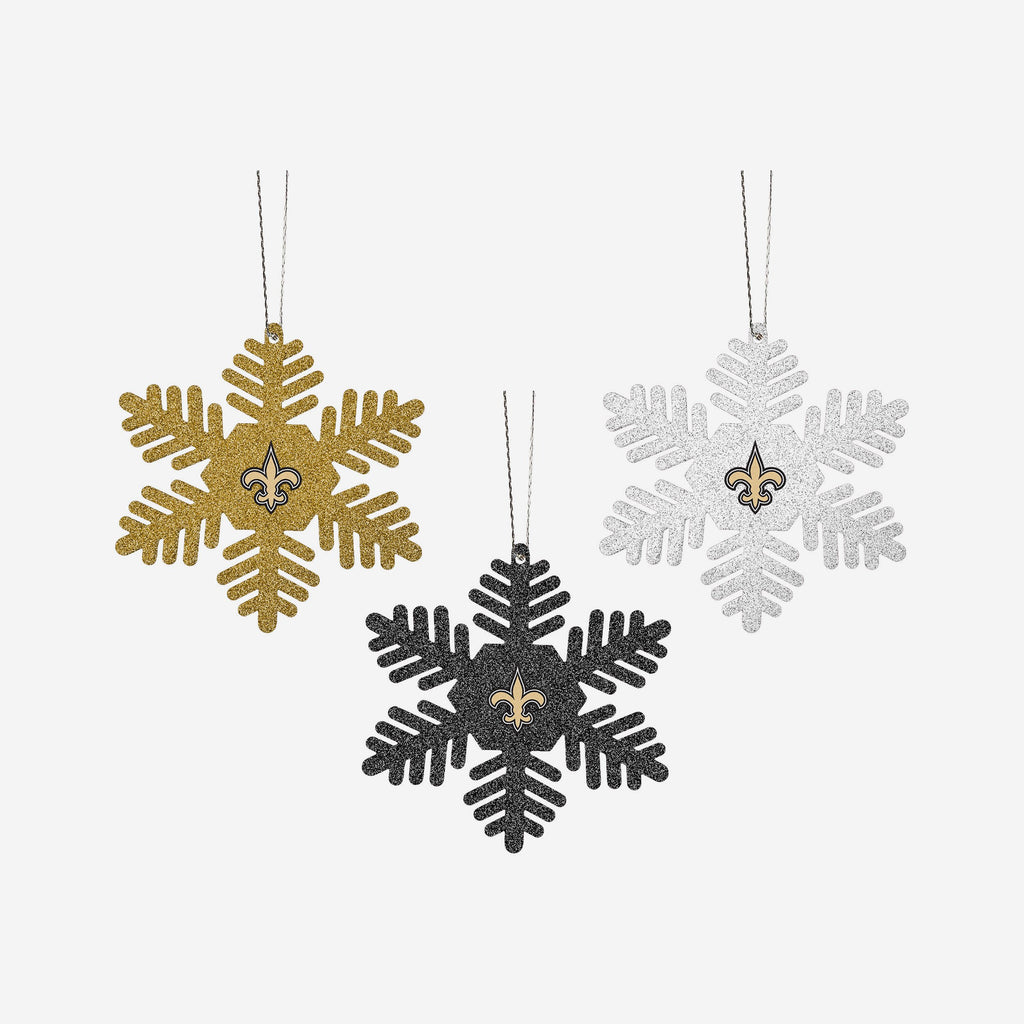 New Orleans Saints 3 Pack Glitter Snowflake Ornament FOCO - FOCO.com | UK & IRE