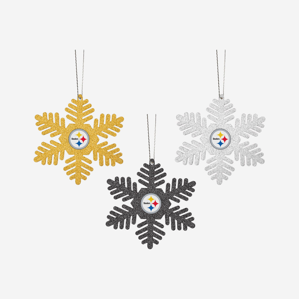 Pittsburgh Steelers 3 Pack Glitter Snowflake Ornament FOCO - FOCO.com | UK & IRE