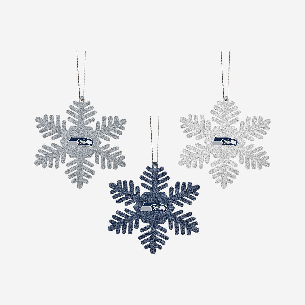 Seattle Seahawks 3 Pack Glitter Snowflake Ornament FOCO - FOCO.com | UK & IRE