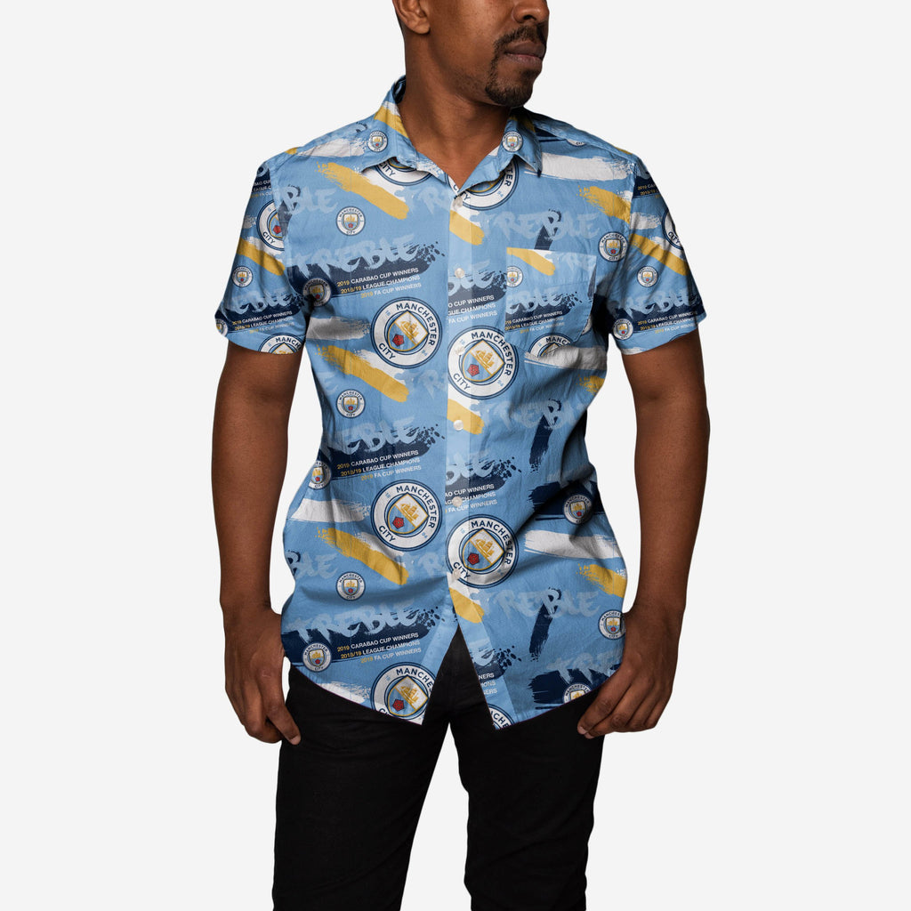 Manchester City FC 2018-19 Treble Winners Floral Button Up Shirt FOCO - FOCO.com | UK & IRE